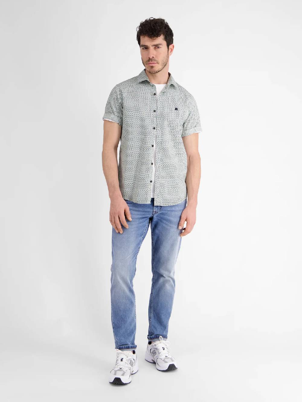 Lerros 2432303 SHIRT MET HALVE MOUW EN GEOMETRISCHE PRINT (622 COASTAL BLUE) Wochenangebot