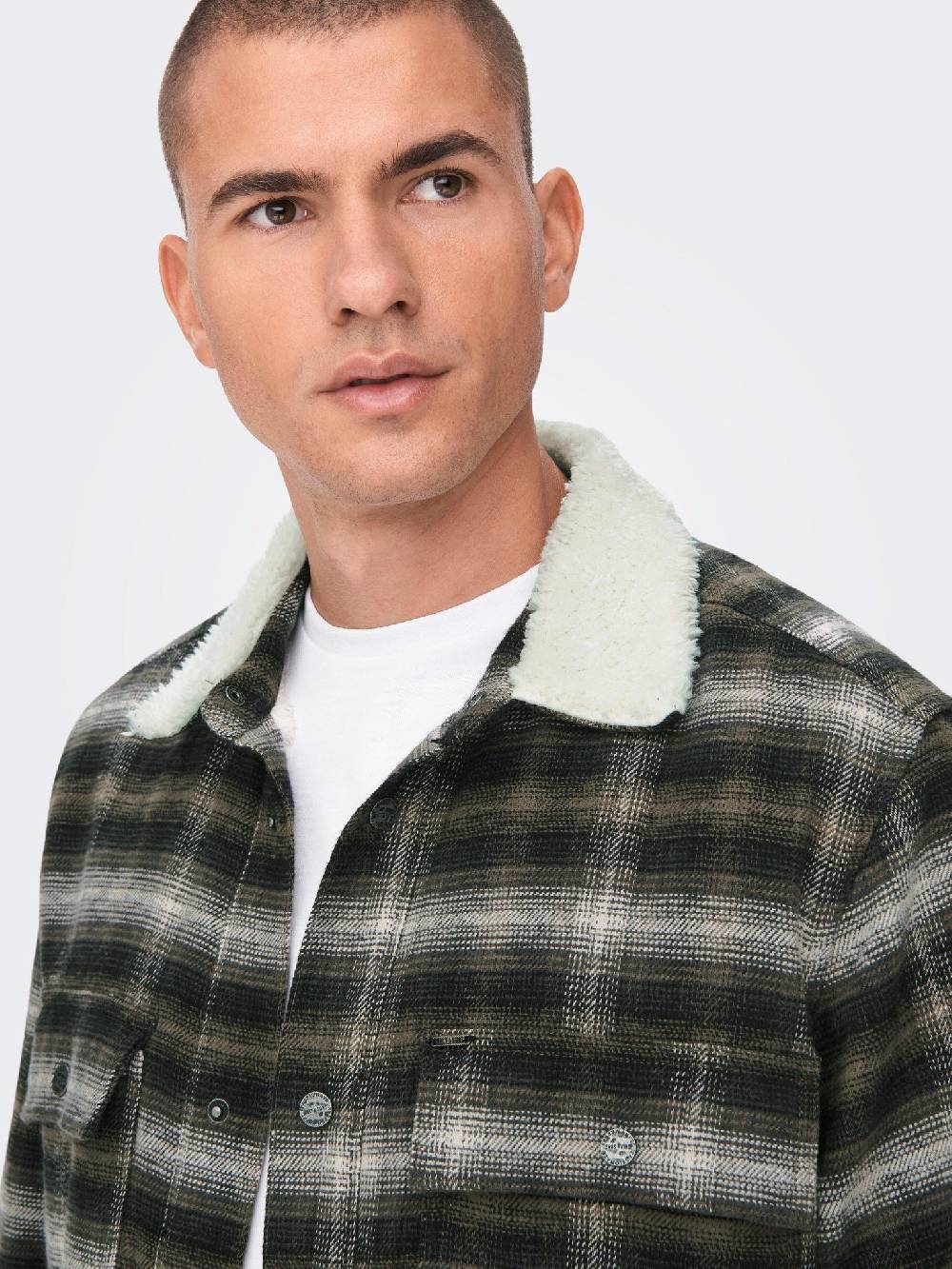 Only & Sons ONSBAZ OVR Teddy Check PKT Sjacket (192819 Canteen) Riesige Ersparnisse