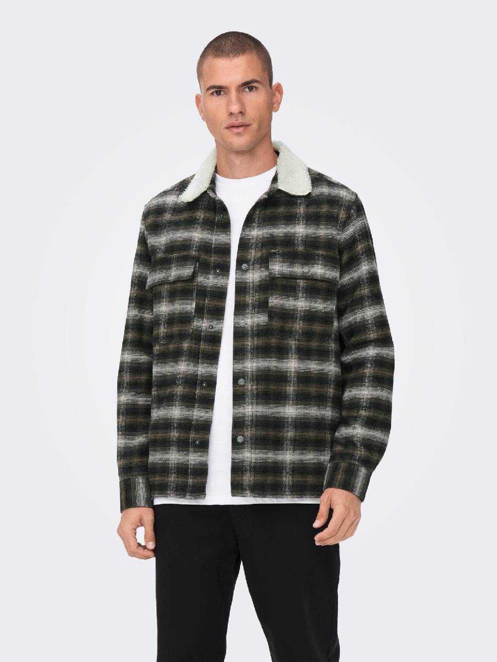 Only & Sons ONSBAZ OVR Teddy Check PKT Sjacket (192819 Canteen) Riesige Ersparnisse