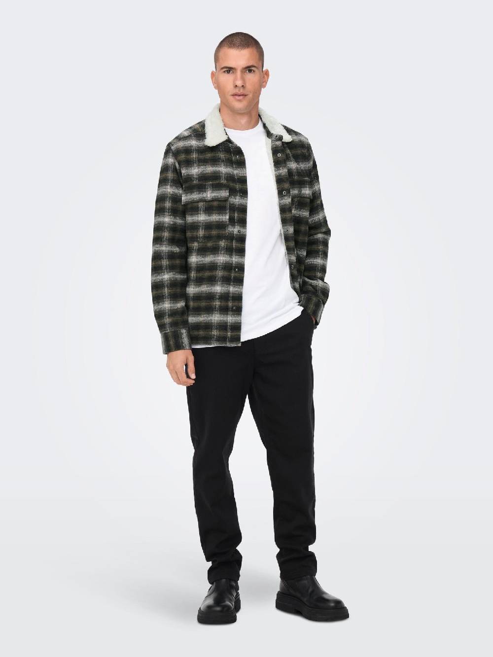 Only & Sons ONSBAZ OVR Teddy Check PKT Sjacket (192819 Canteen) Riesige Ersparnisse
