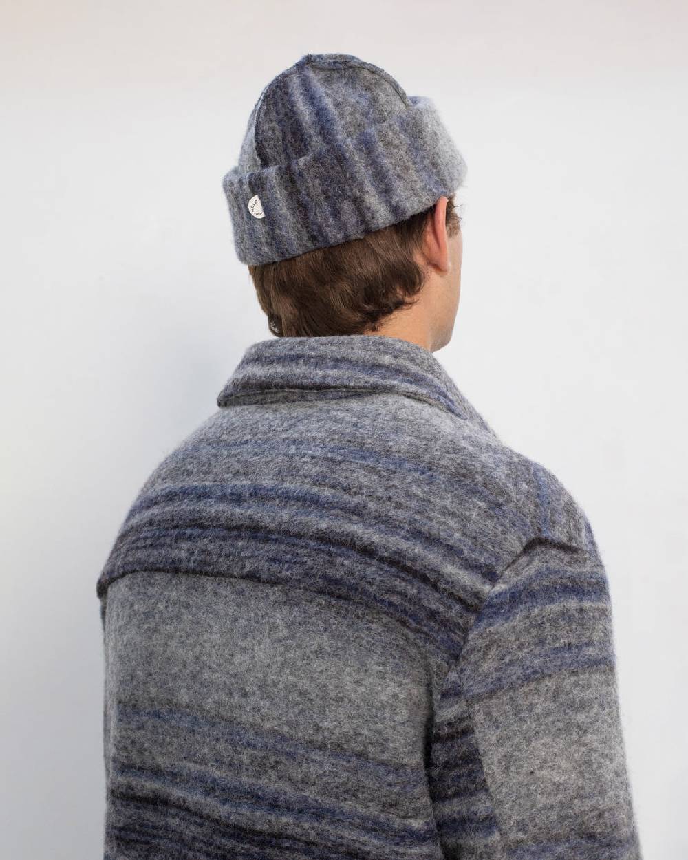 Rotholz Dickes Overshirt Bio Wollmischung - Grau Gestreift Lagerräumung