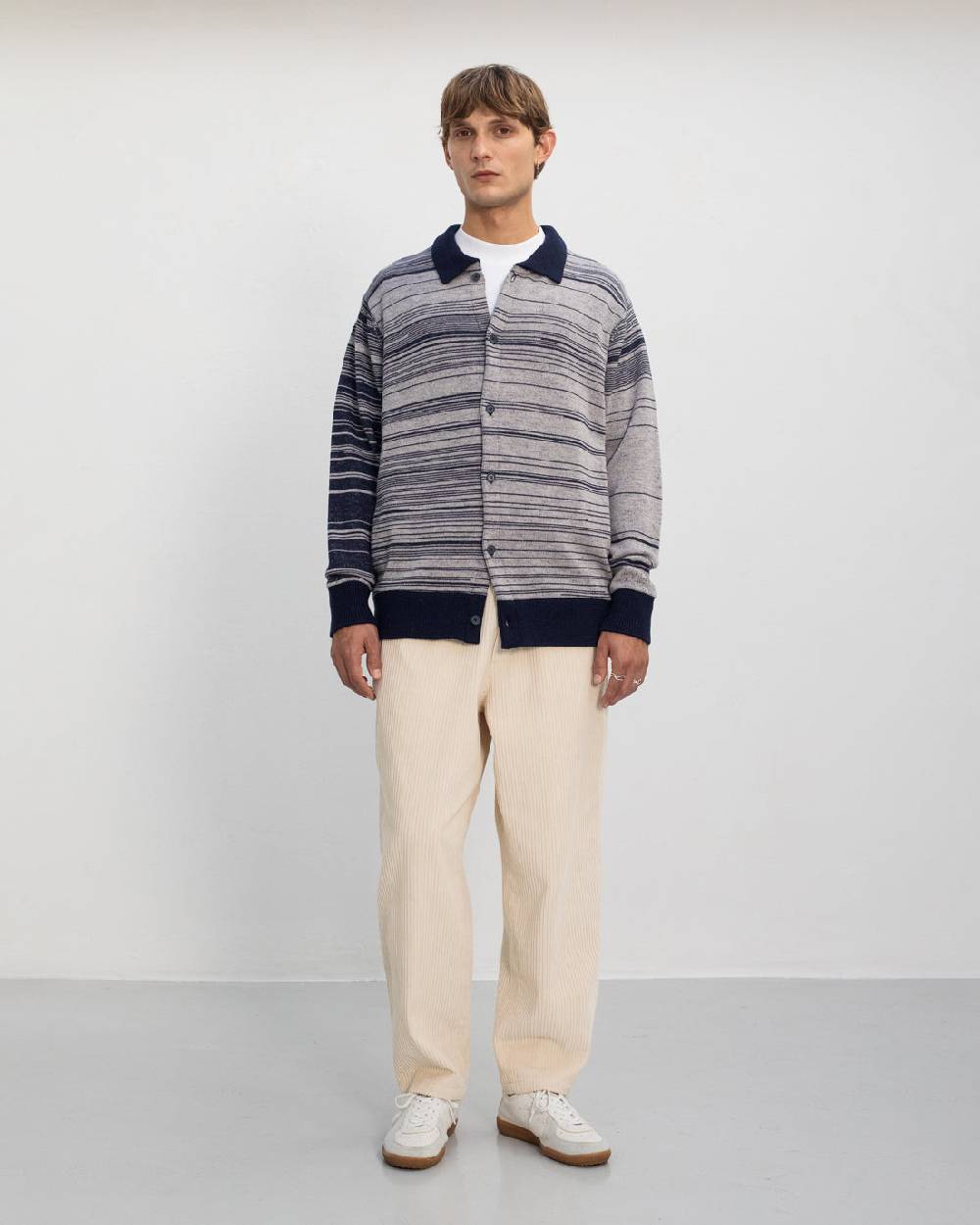 Rotholz Strick Shirt Merinowolle - Blau Gestreift Neueste Mode