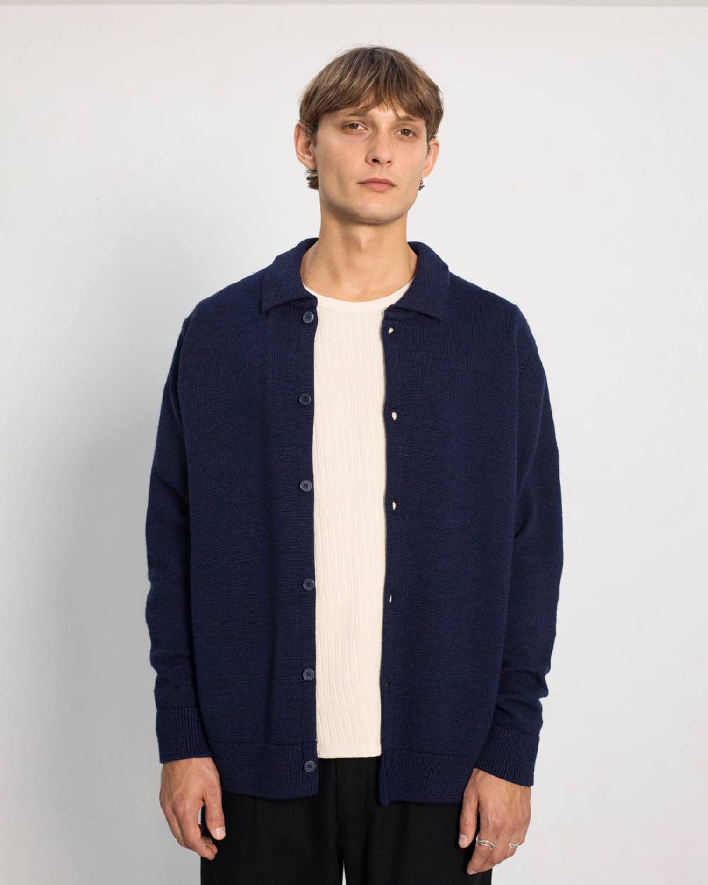 Rotholz Strick Shirt Merinowolle - Blau Räumungsverkauf