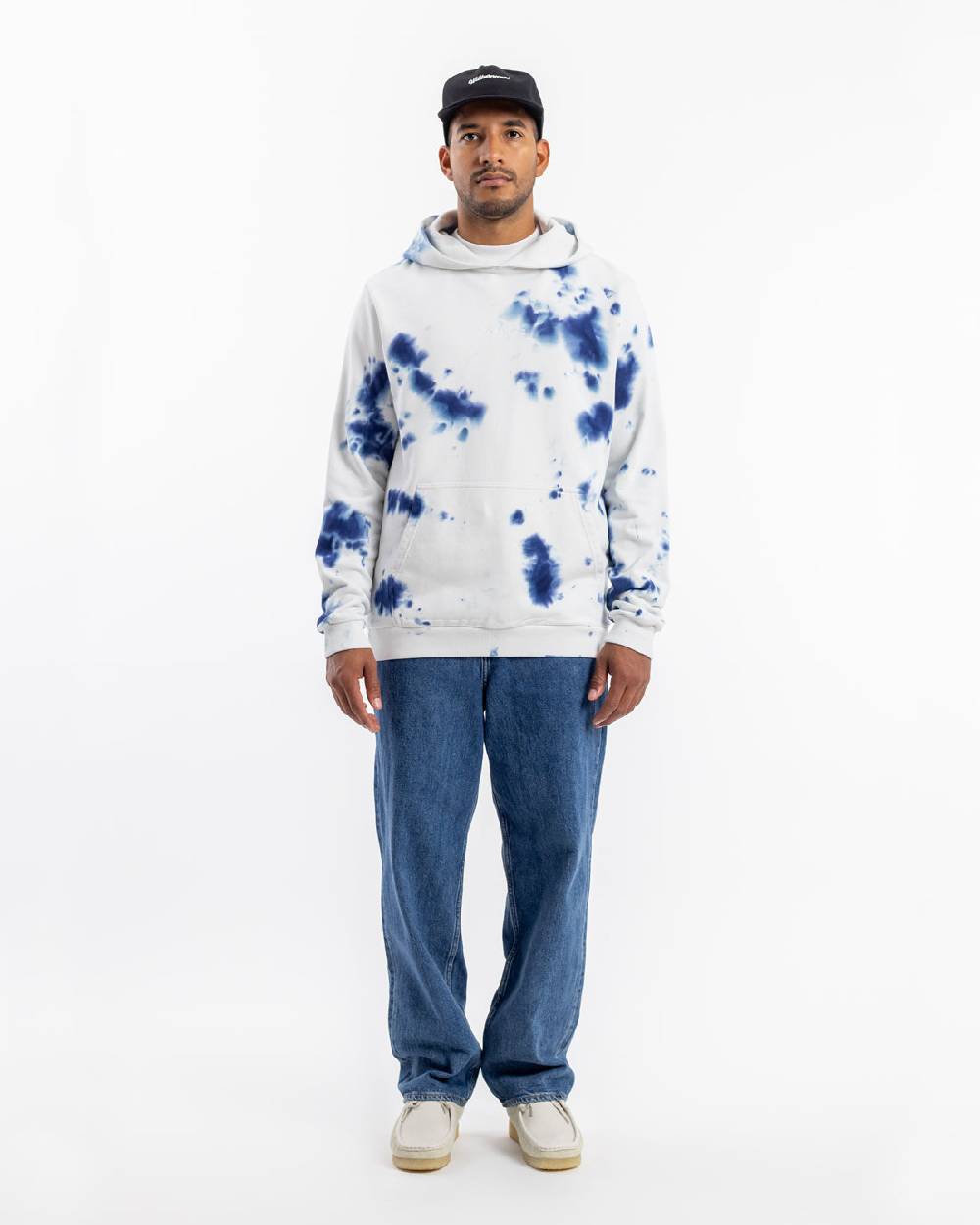 Rotholz Batik Hoodie Bio Baumwolle - Blau/Off-White Sonderangebot der Fabrik