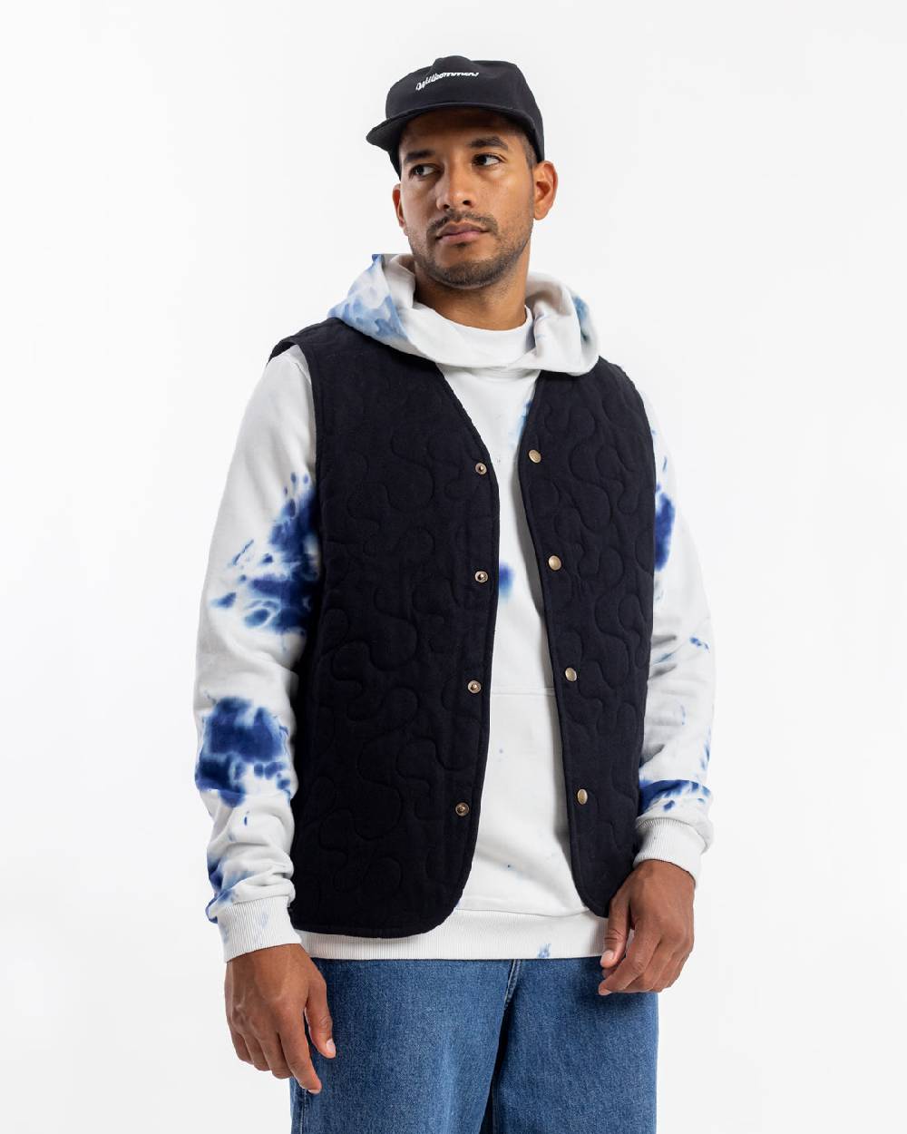Rotholz Batik Hoodie Bio Baumwolle - Blau/Off-White Sonderangebot der Fabrik