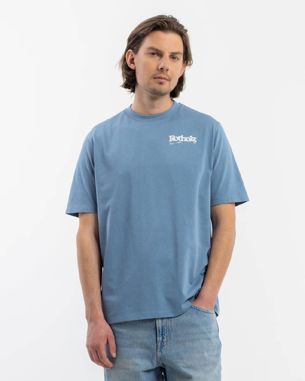 Rotholz Retro Logo T-Shirt Bio Baumwolle - Hellblau Bis zu 55% Rabatt