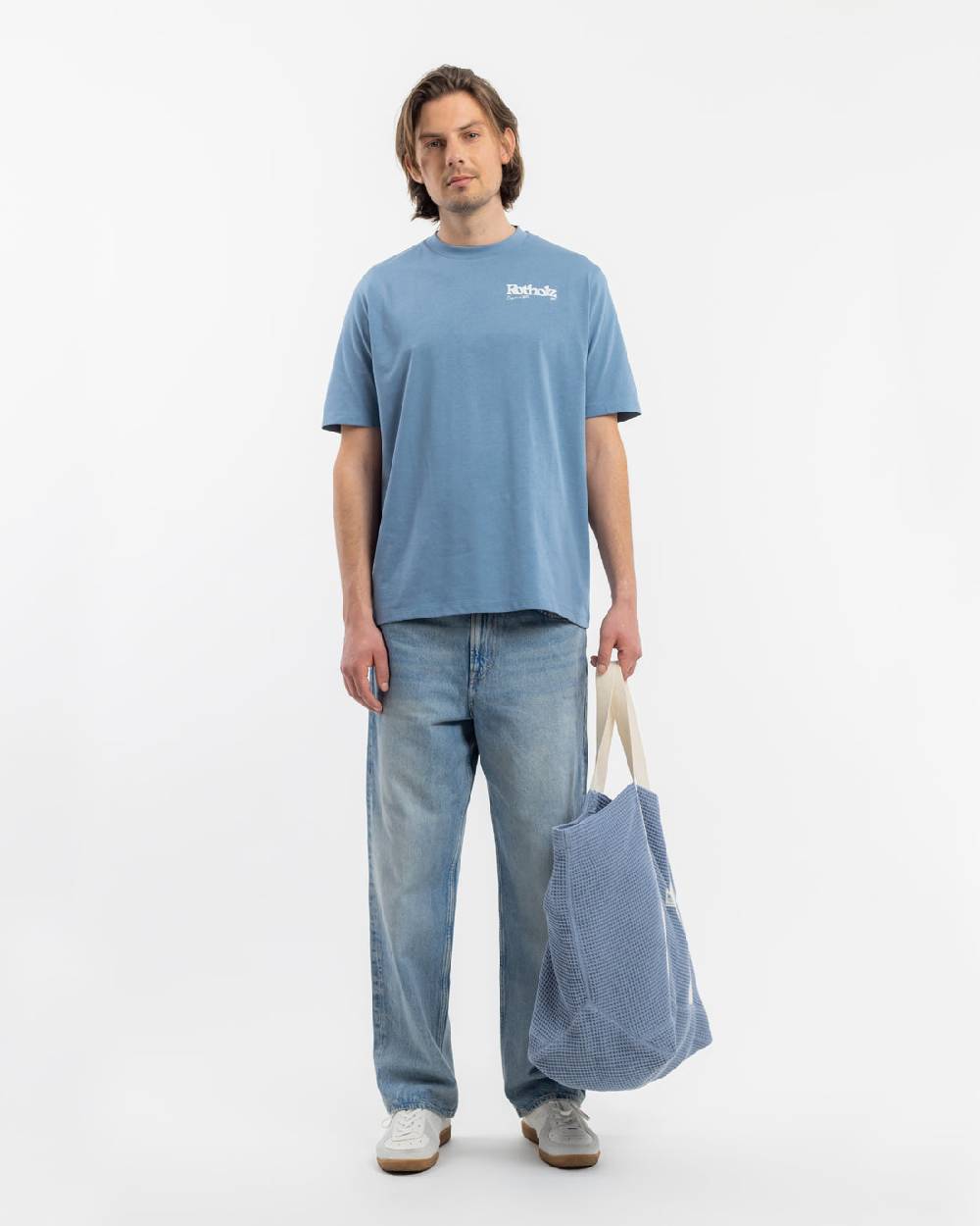 Rotholz Retro Logo T-Shirt Bio Baumwolle - Hellblau Bis zu 55% Rabatt