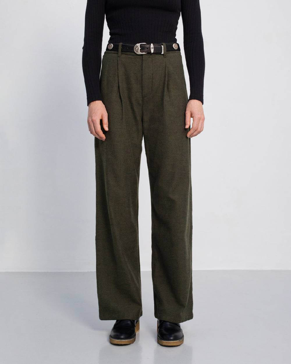 Rotholz High Waist Flanell Hose Bio Baumwolle - Moosgrün 50% Rabatt mit kostenlosem Versand