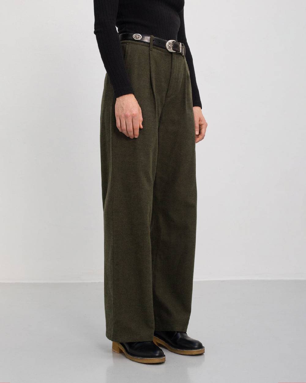 Rotholz High Waist Flanell Hose Bio Baumwolle - Moosgrün 50% Rabatt mit kostenlosem Versand
