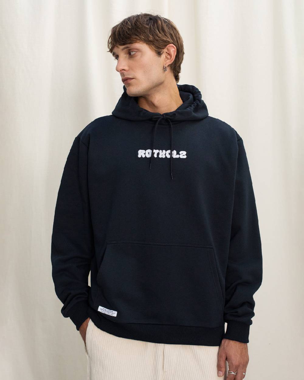 Rotholz Logo Hoodie Bio Baumwolle - Schwarz Verkauf
