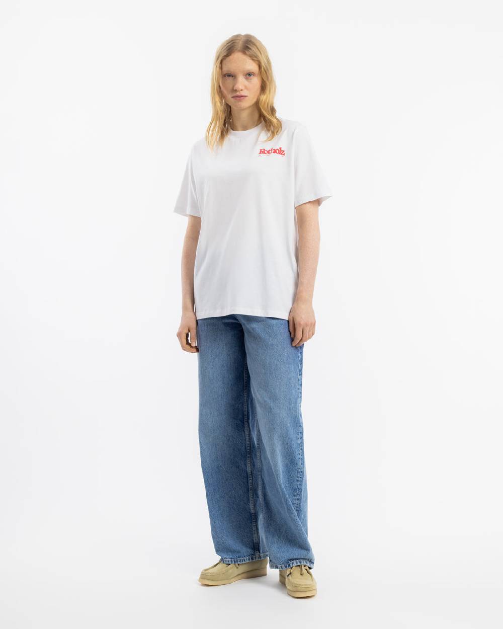 Rotholz Retro Logo T-Shirt Bio Baumwolle - Weiß Günstig kaufen