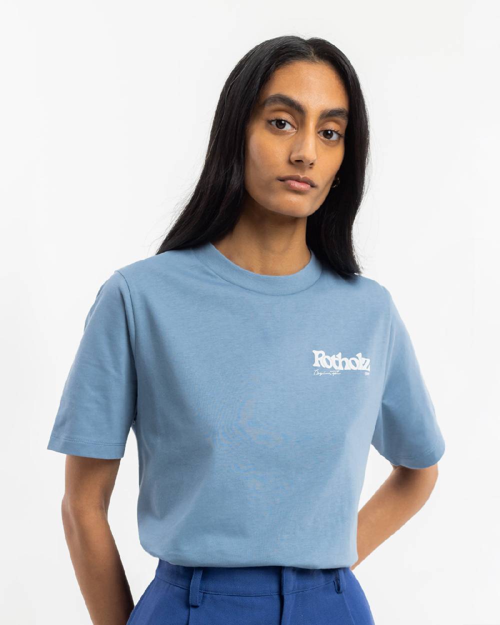 Rotholz Retro Logo T-Shirt Bio Baumwolle - Hellblau Großer Ausverkauf