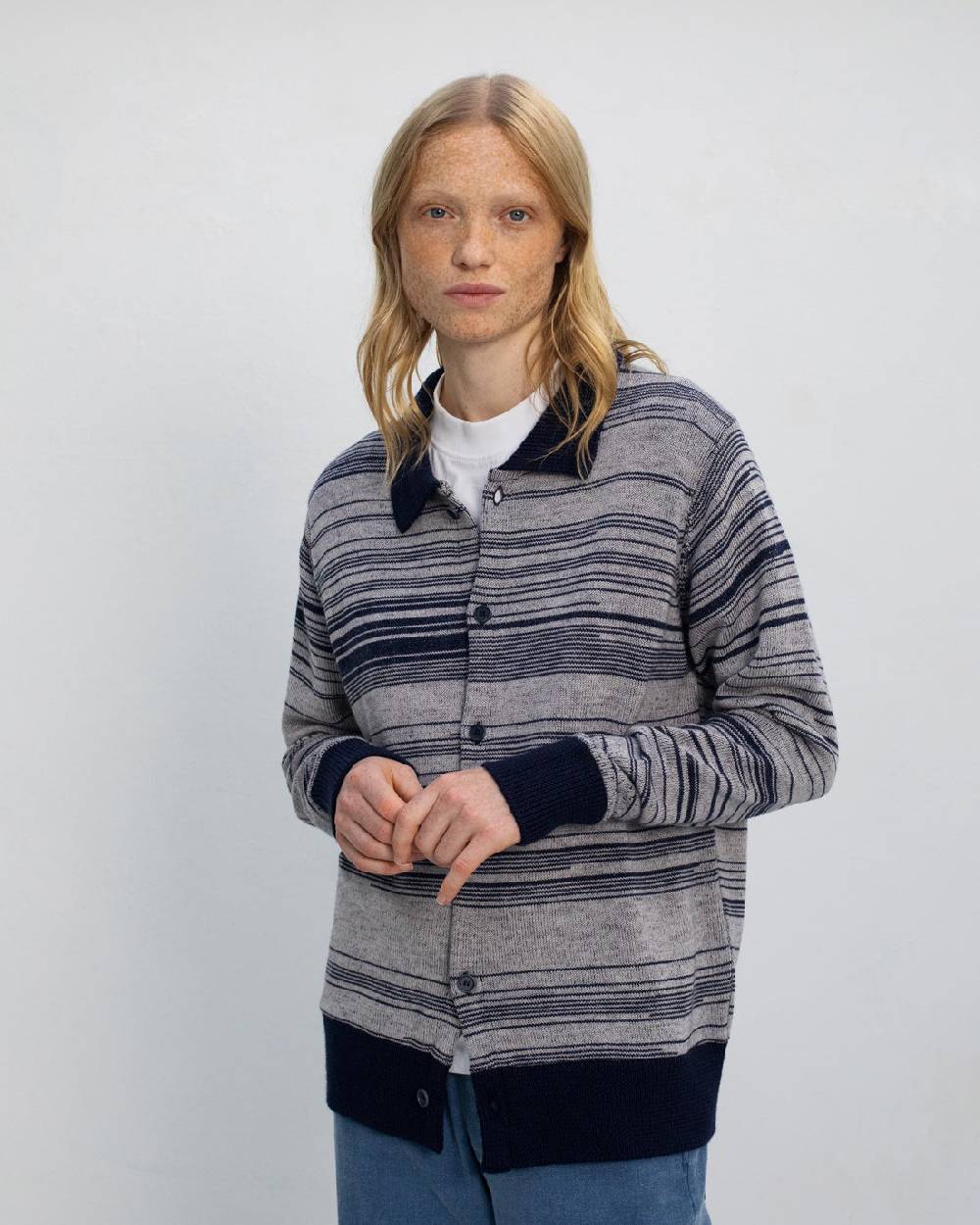 Rotholz Strick Shirt Merinowolle - Blau Gestreift Online Shopping