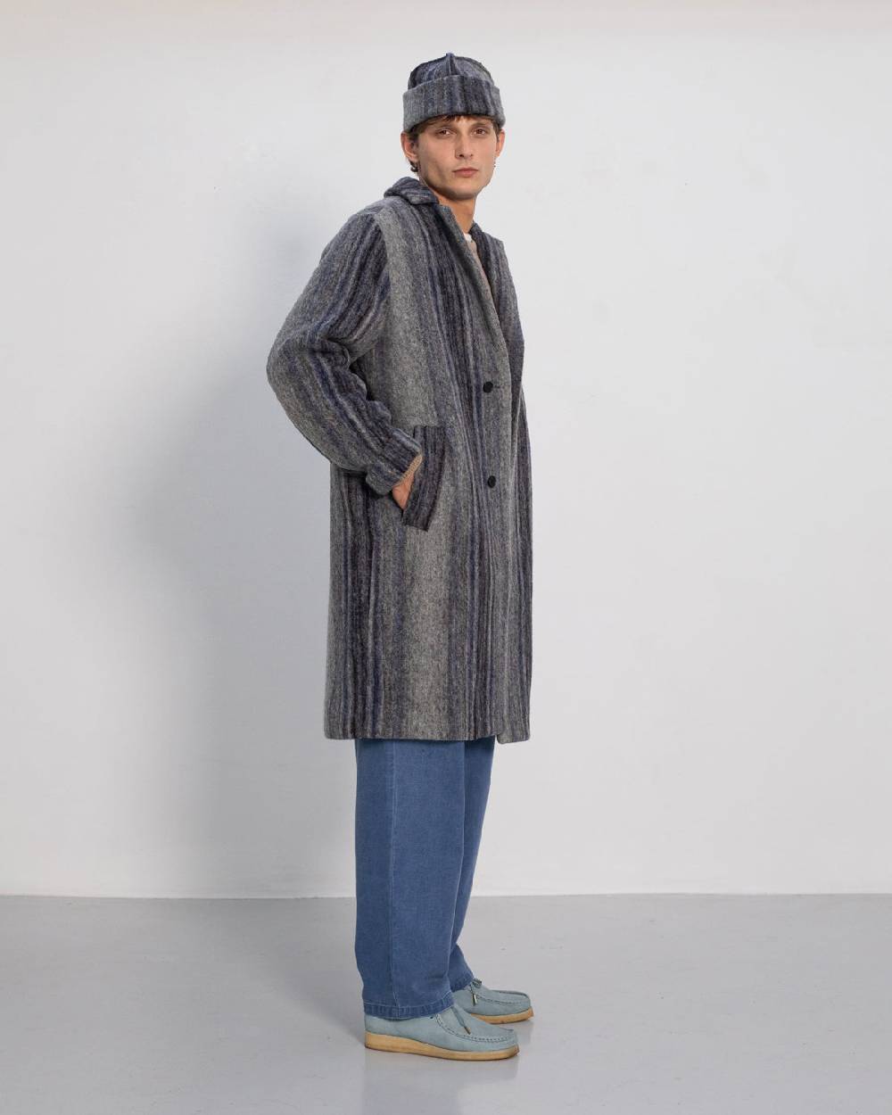 Rotholz Mantel Bio Wollmischung - Grau Gestreift Neueste Mode