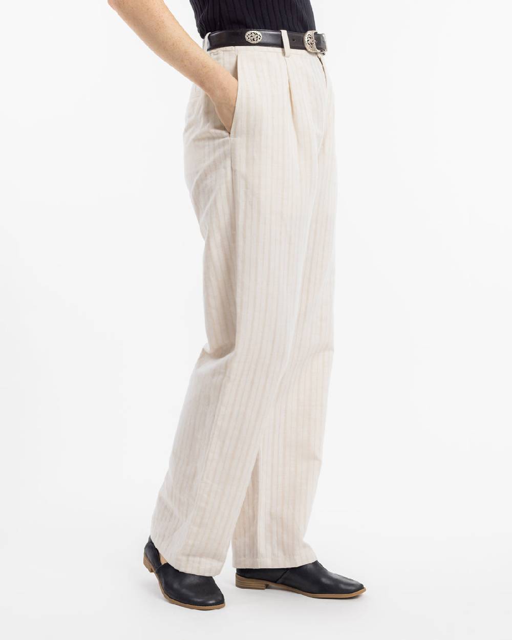Rotholz High Waist Hose Leinen Mix - Creme Fabrikladen