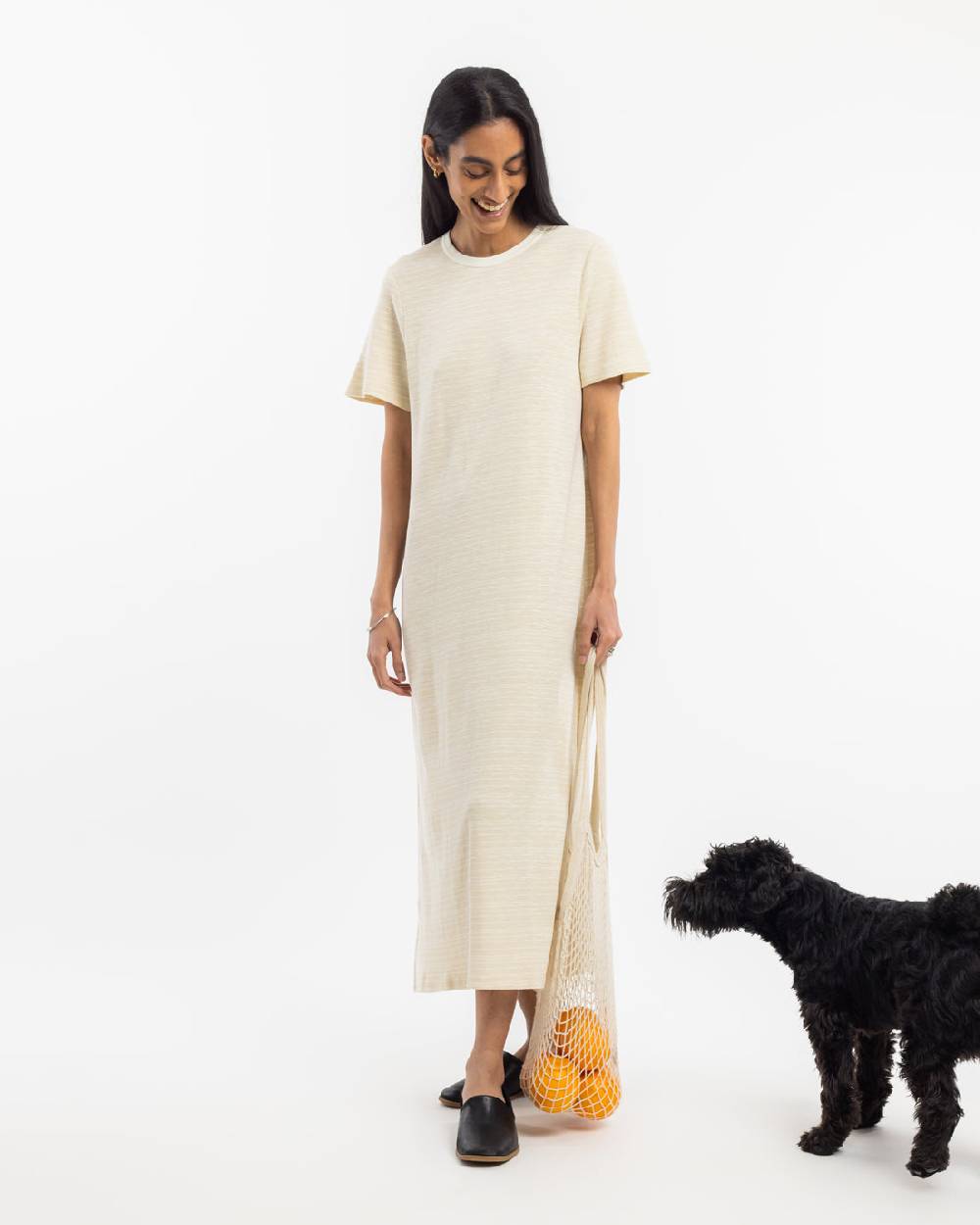 Rotholz Gestreiftes T-Shirt Kleid - Creme Limitierter Zeitrabatt
