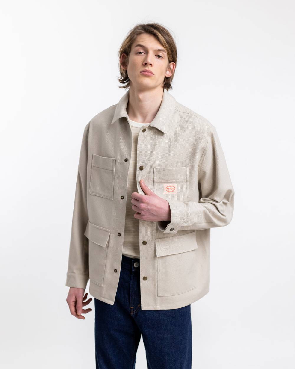 Rotholz Leichte Jacke aus Bio Canvas Beige Kariert Preisnachlass