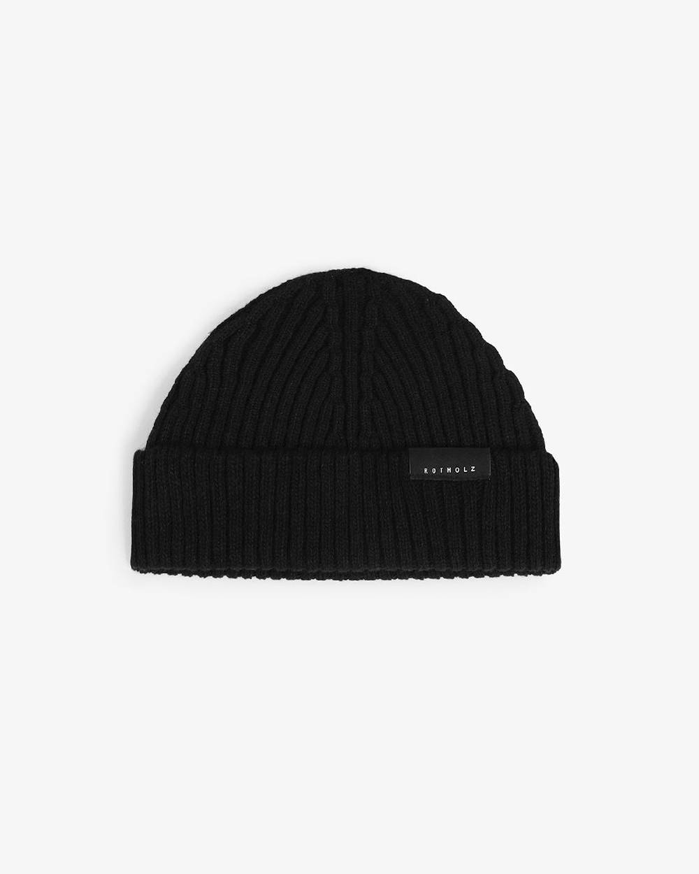 Rotholz Kurze Mütze Wollmix Ripp - Schwarz Top Angebot