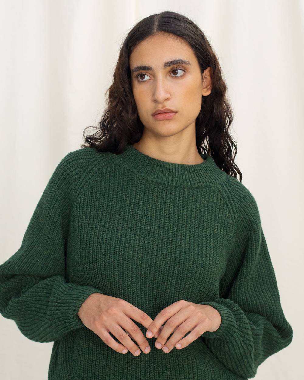 Rotholz Grober Strickpullover Recycelte Wolle - Grün Sonderangebote