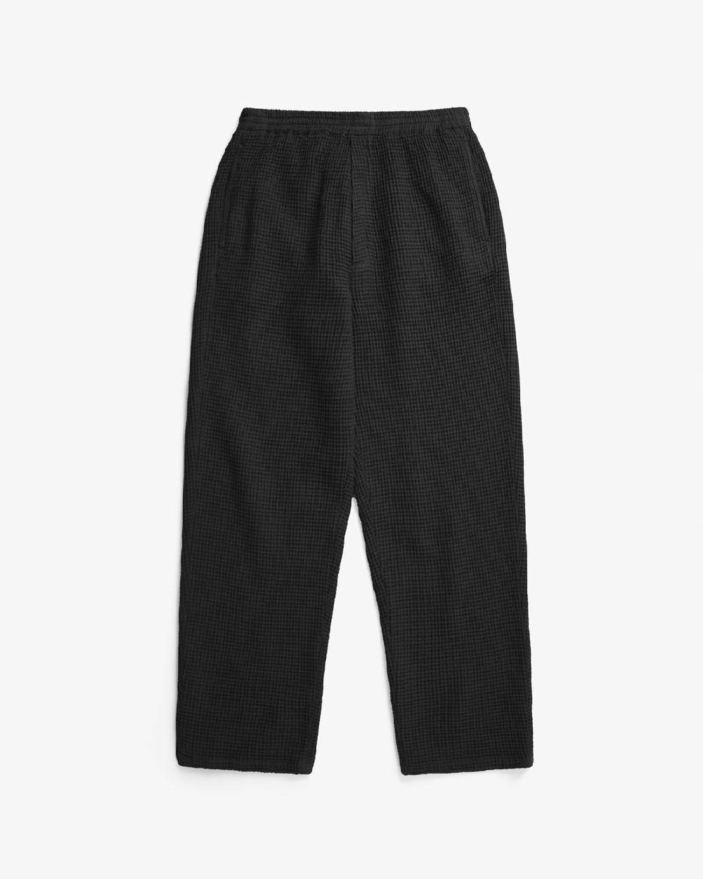 Rotholz Weite Hose Waffle Cotton - Schwarz Kostenlose Rückgabe