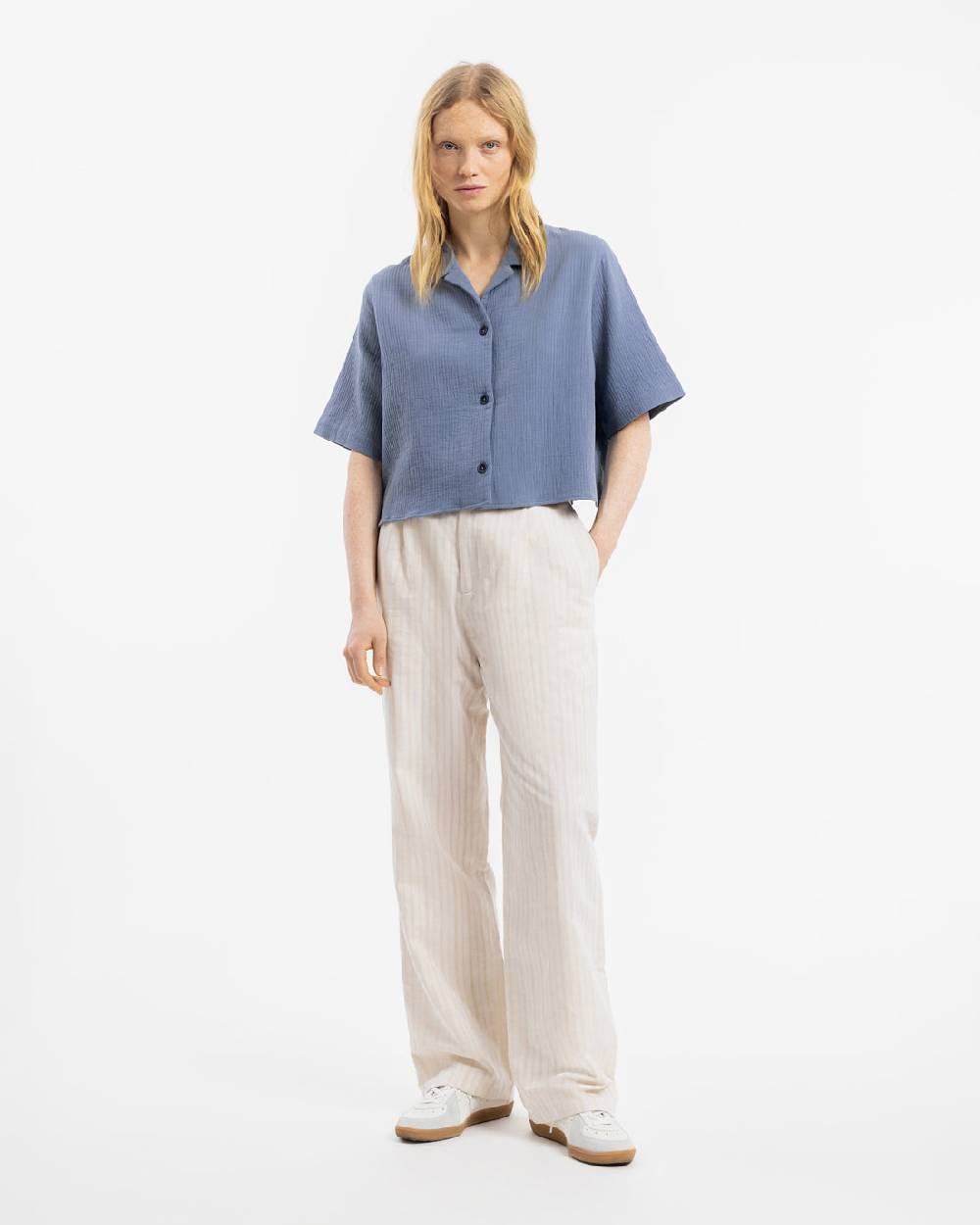 Rotholz Kurzes Bowling Shirt Bio Baumwolle - Blau Rabatte dieses Monats