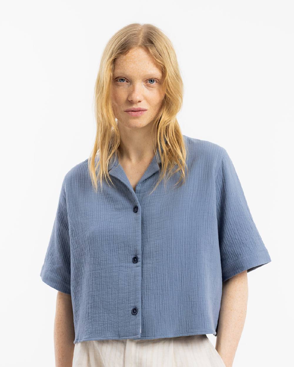 Rotholz Kurzes Bowling Shirt Bio Baumwolle - Blau Rabatte dieses Monats