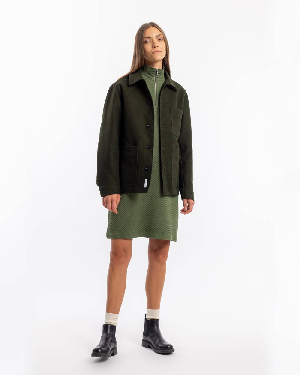 Rotholz Half Zip Sweat Kleid Bio Baumwolle - Grün Verkauf