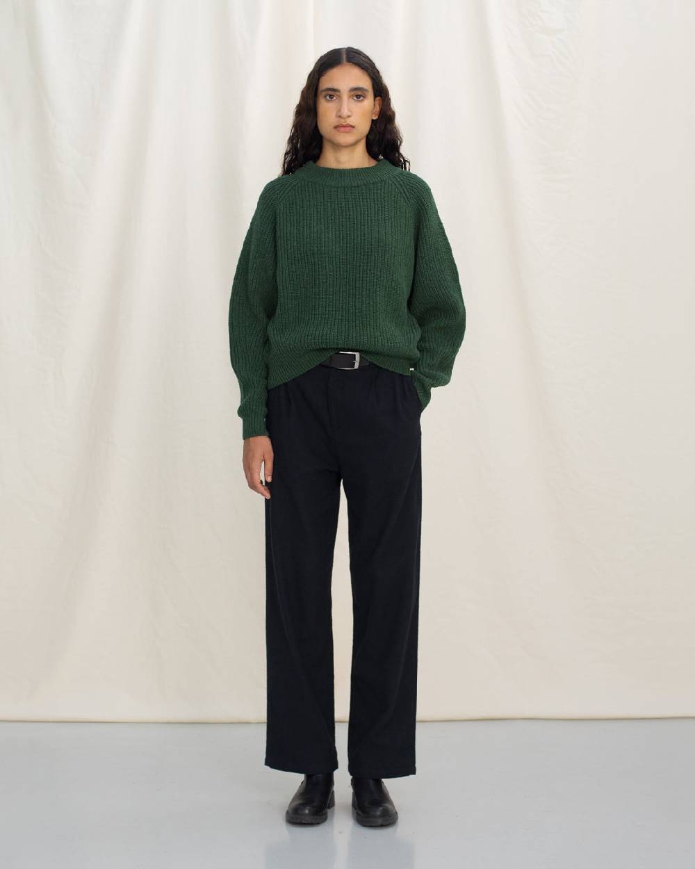 Rotholz Grober Strickpullover Recycelte Wolle - Grün im Angebot