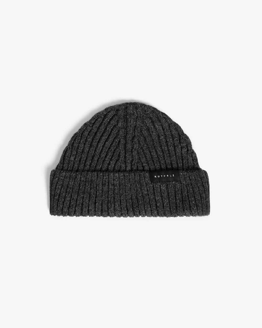 Rotholz Kurze Mütze Wollmix Ripp - Anthrazit Top Angebot