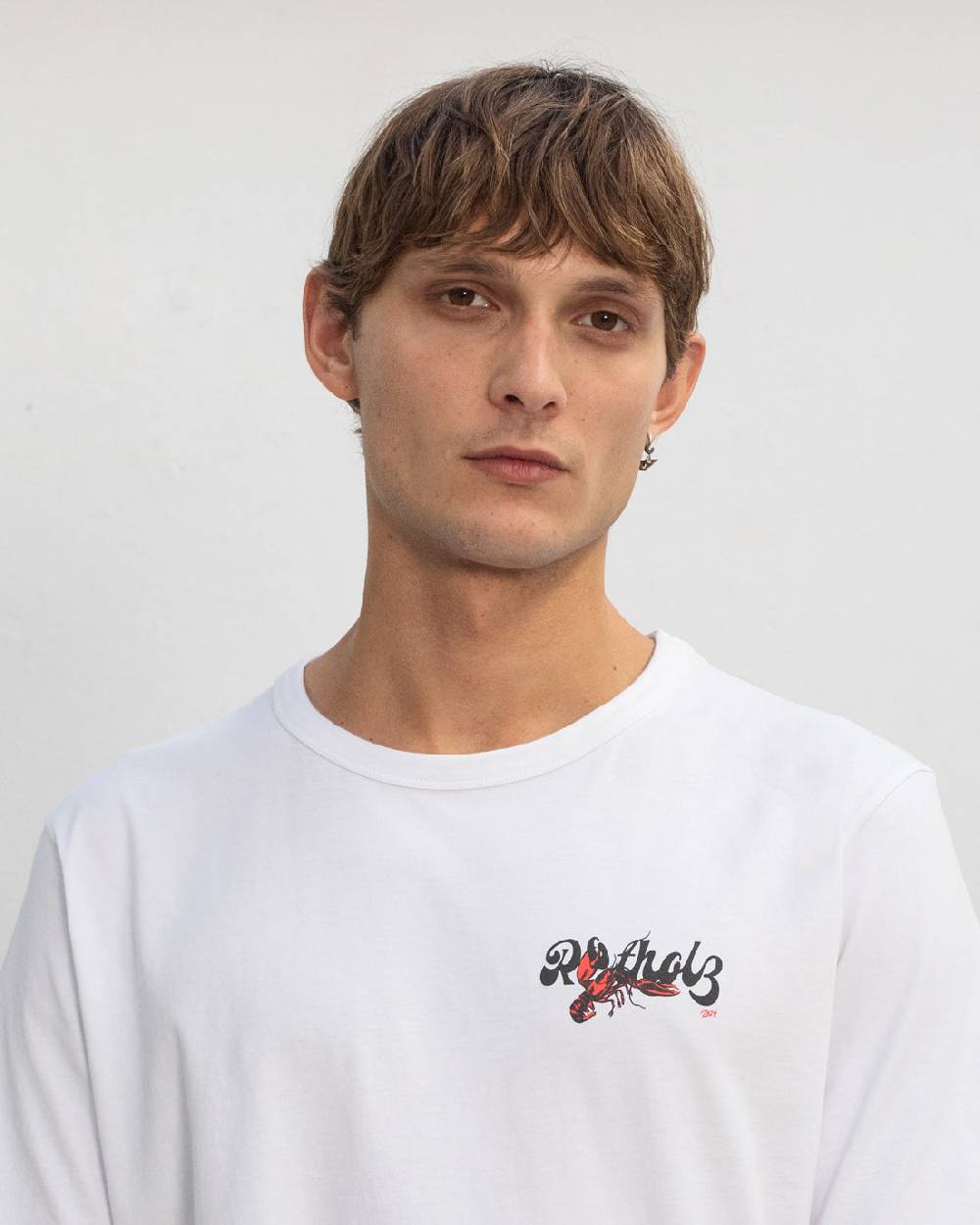 Rotholz Lobster Logo T-Shirt Bio Baumwolle - Weiß Online Outlet