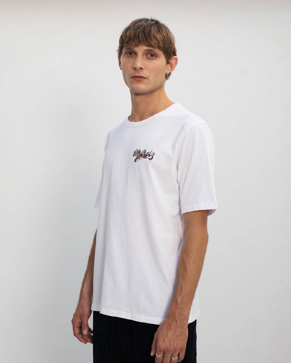 Rotholz Lobster Logo T-Shirt Bio Baumwolle - Weiß Online Outlet