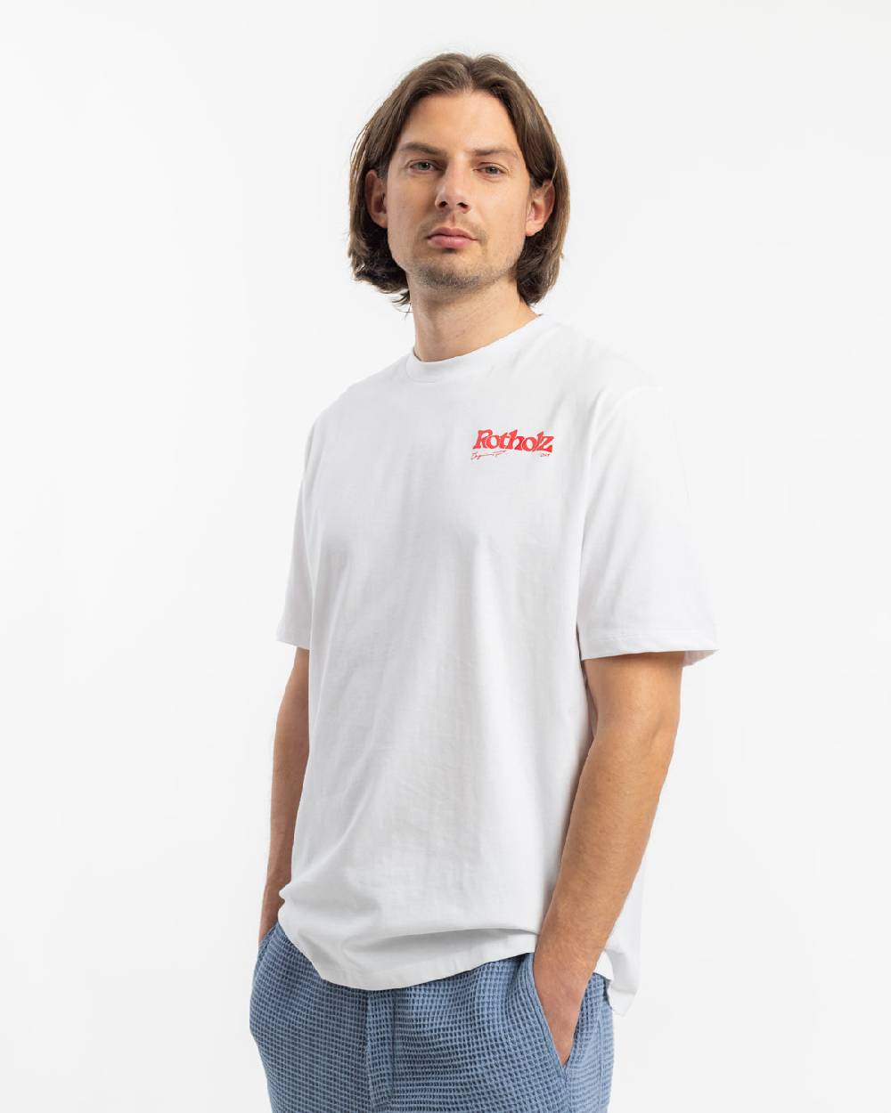 Rotholz Retro Logo T-Shirt Bio Baumwolle - Weiß Räumungsverkauf