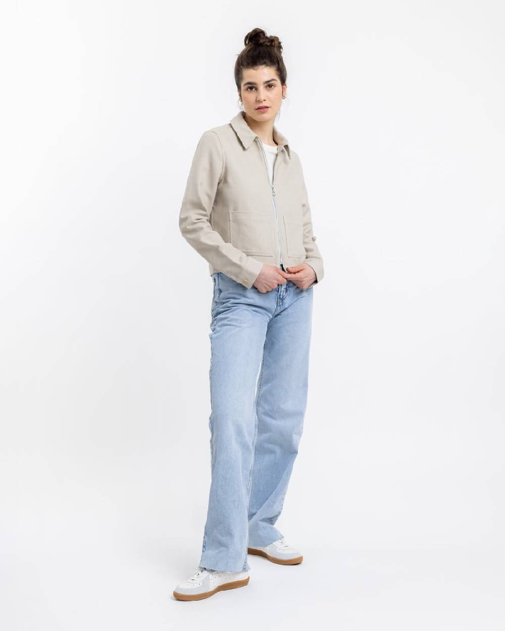 Rotholz Kurze Jacke aus Bio Canvas Beige Kariert Letzte 3 Tage
