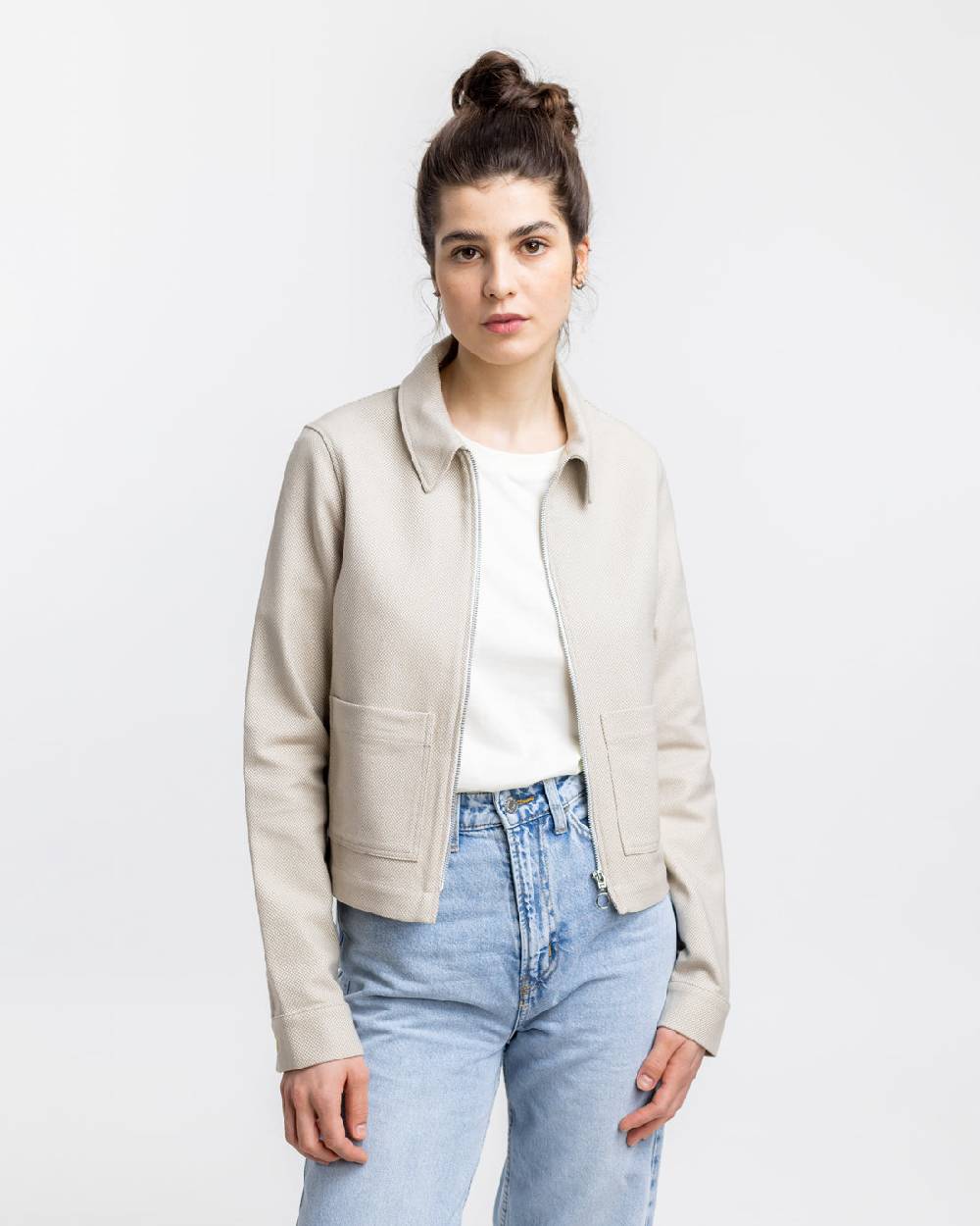 Rotholz Kurze Jacke aus Bio Canvas Beige Kariert Letzte 3 Tage