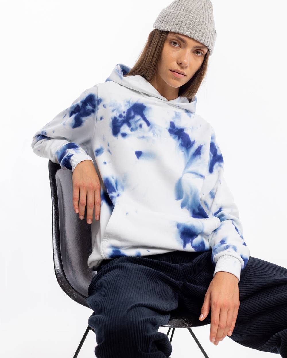 Rotholz Batik Hoodie Bio Baumwolle - Blau/Off-White Bis zu 65% Rabatt