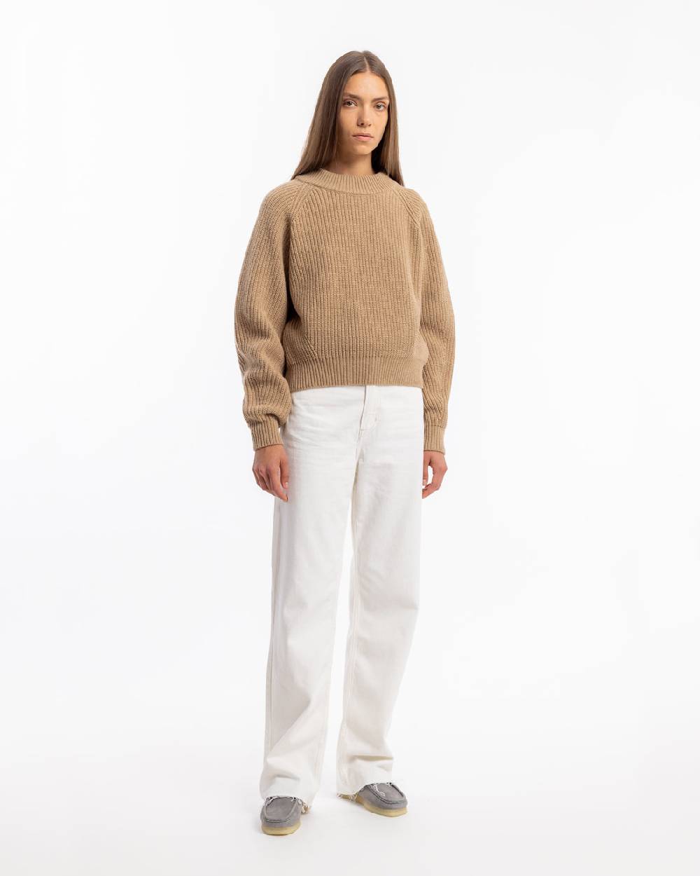 Rotholz Grober Strickpullover Wollmischung - Beige Kostenloser Versand international