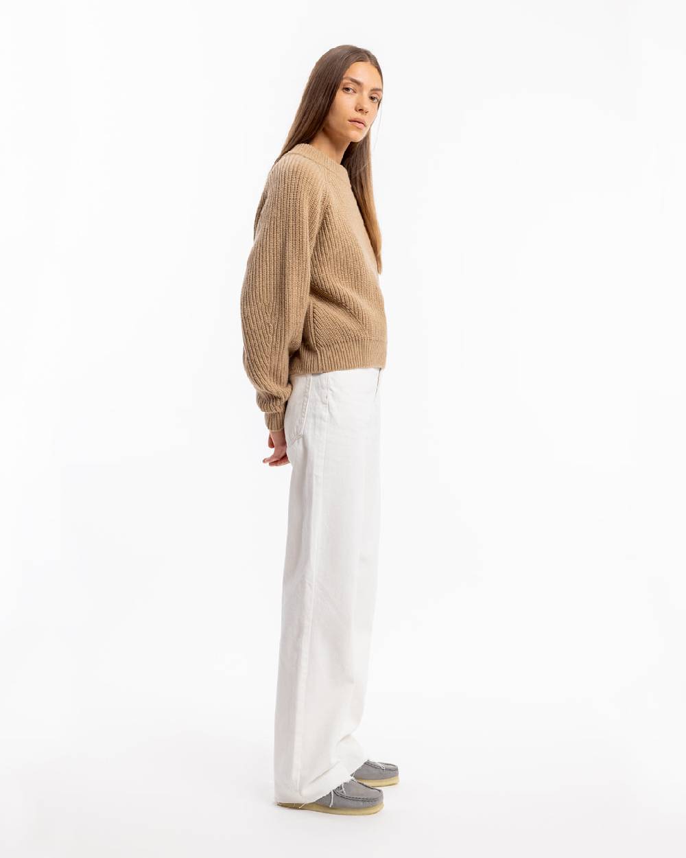 Rotholz Grober Strickpullover Wollmischung - Beige Kostenloser Versand international
