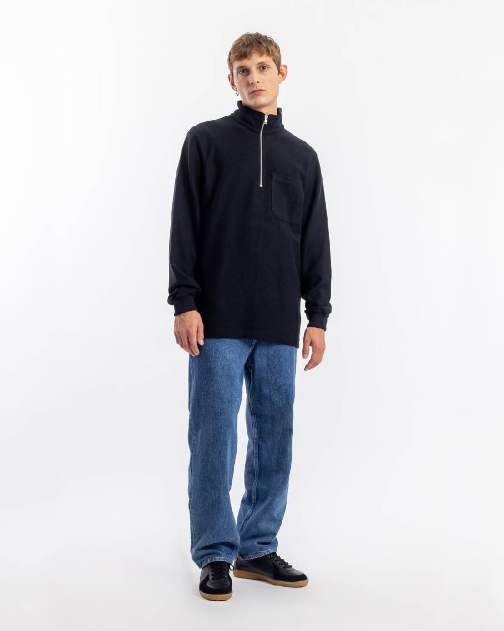 Rotholz Half Zip Sweatshirt Bio Baumwolle - Schwarz Rabatt