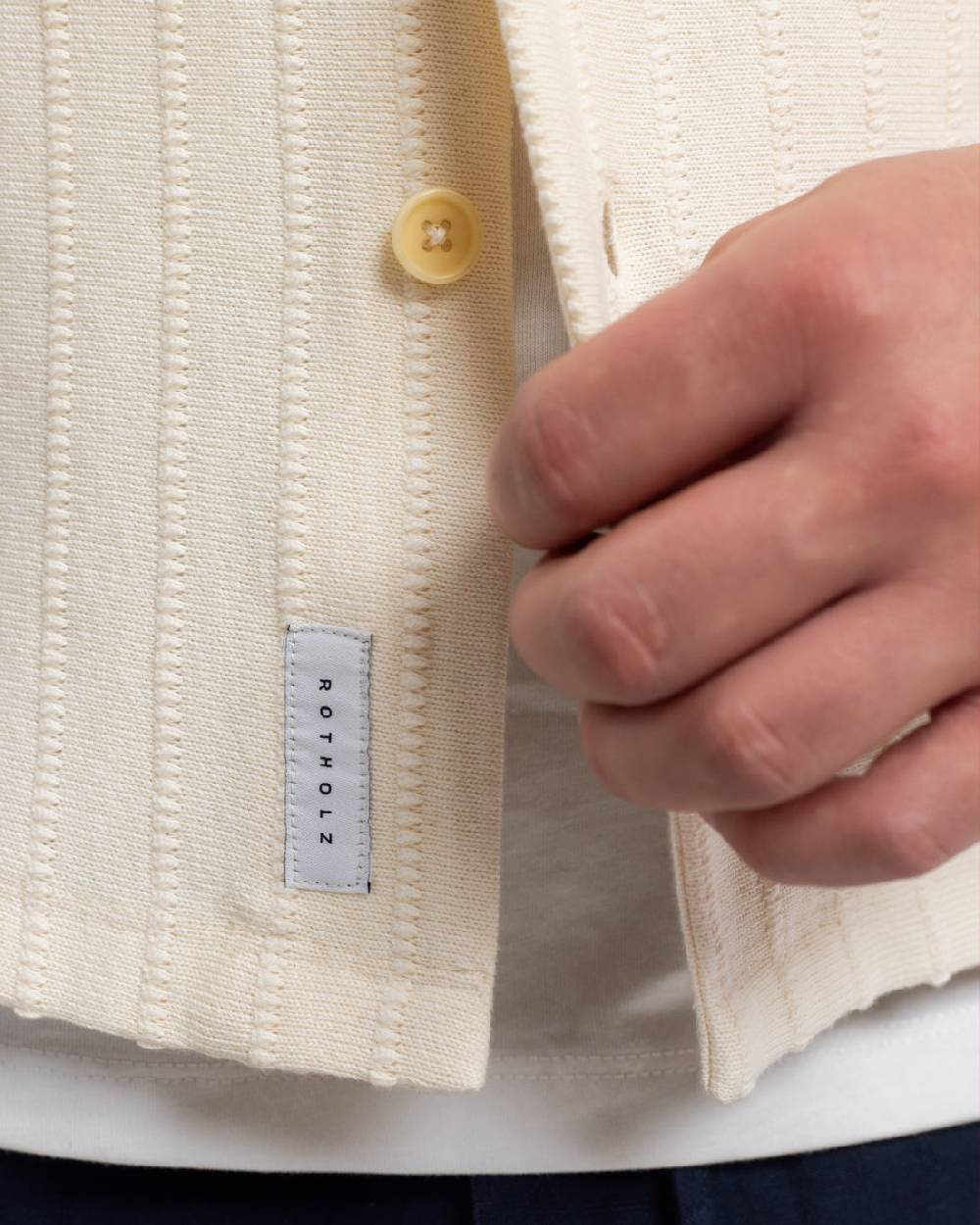 Rotholz Strick Bowling Shirt Bio Baumwolle - Creme Versandkostenfrei
