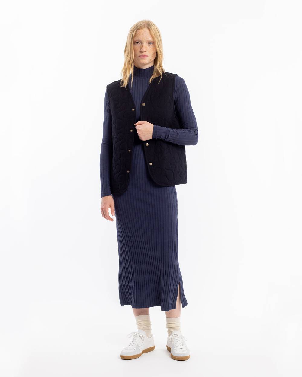 Rotholz Geripptes Kleid Bio Baumwolle - Dunkelblau Black Friday