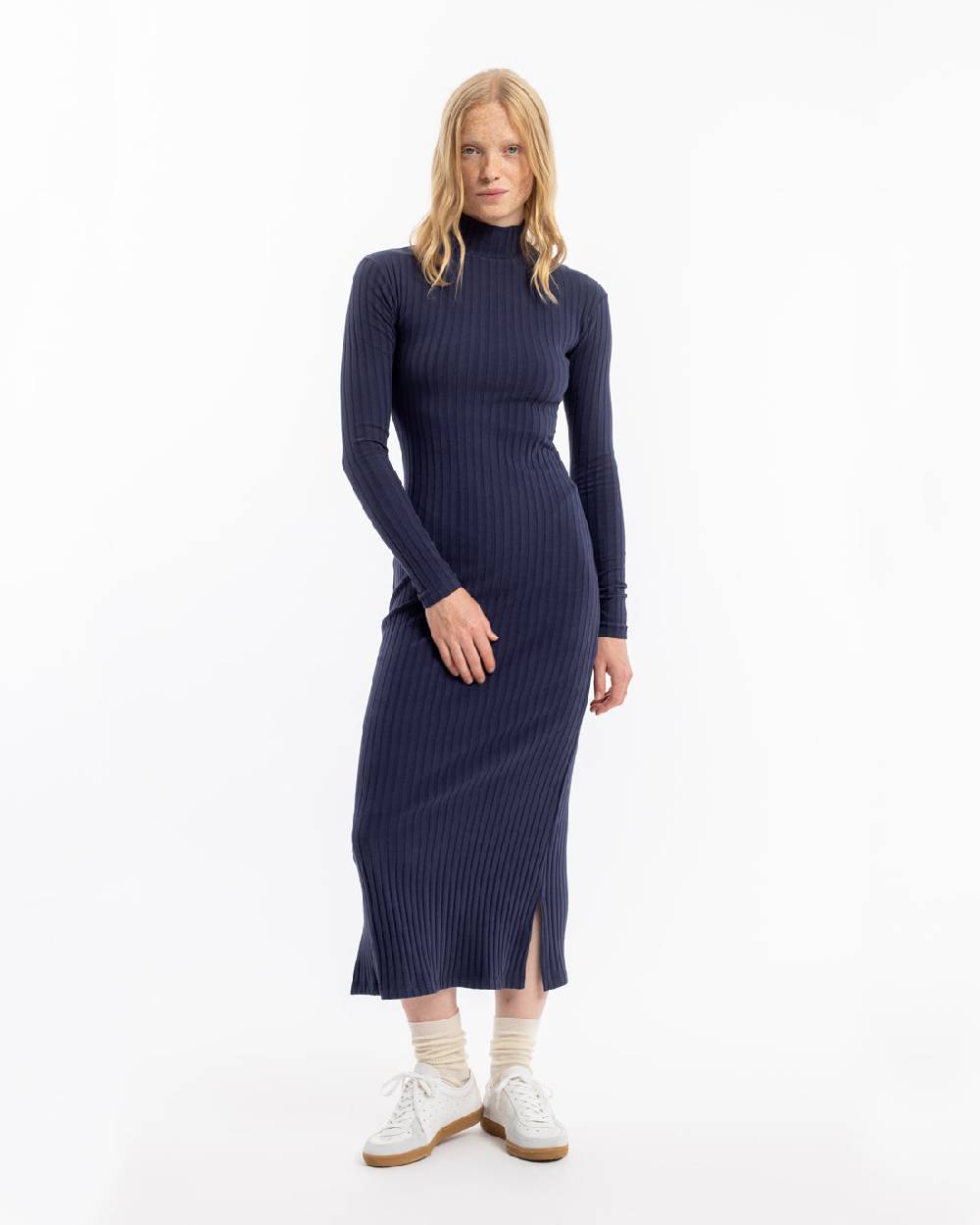 Rotholz Geripptes Kleid Bio Baumwolle - Dunkelblau Black Friday