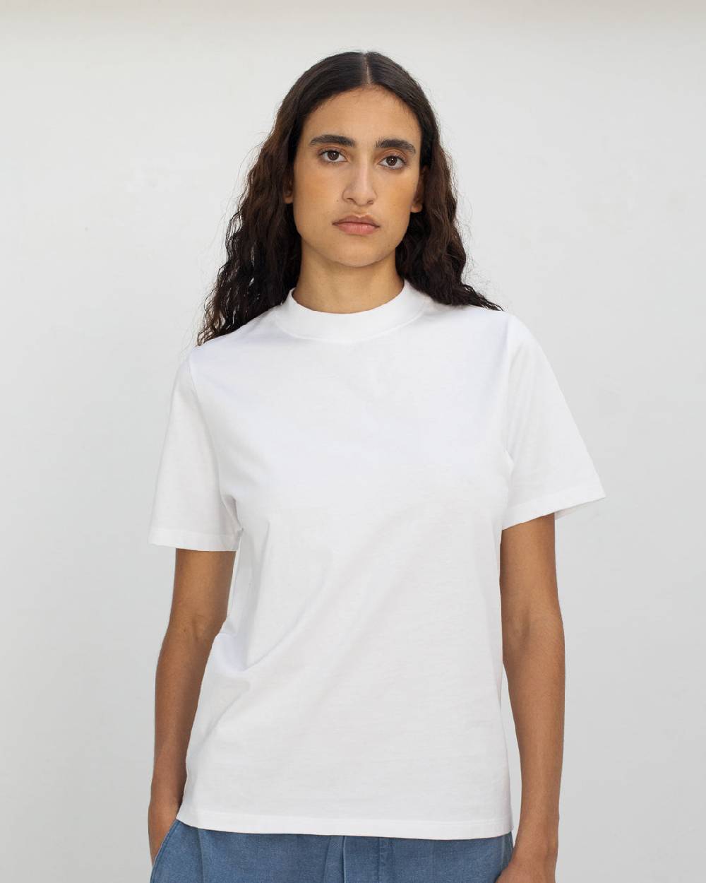 Rotholz Basic T-Shirt mit breitem Kragen Bio Baumwolle - Weiß Kostenlose Rückgabe