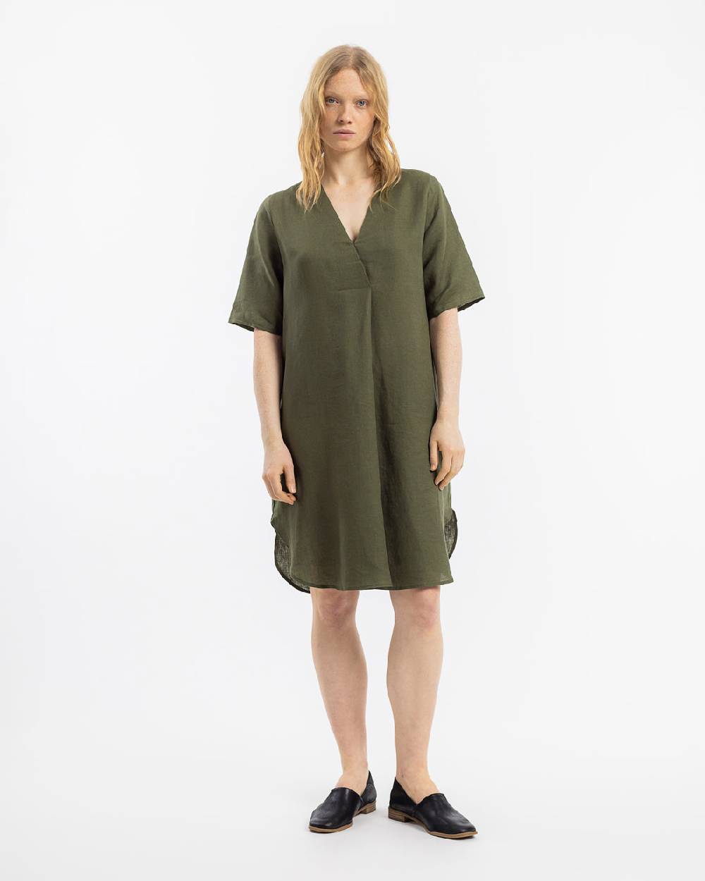 Rotholz Kaftan Kleid Leinen Mix - Oliv Bis zu 65% Rabatt