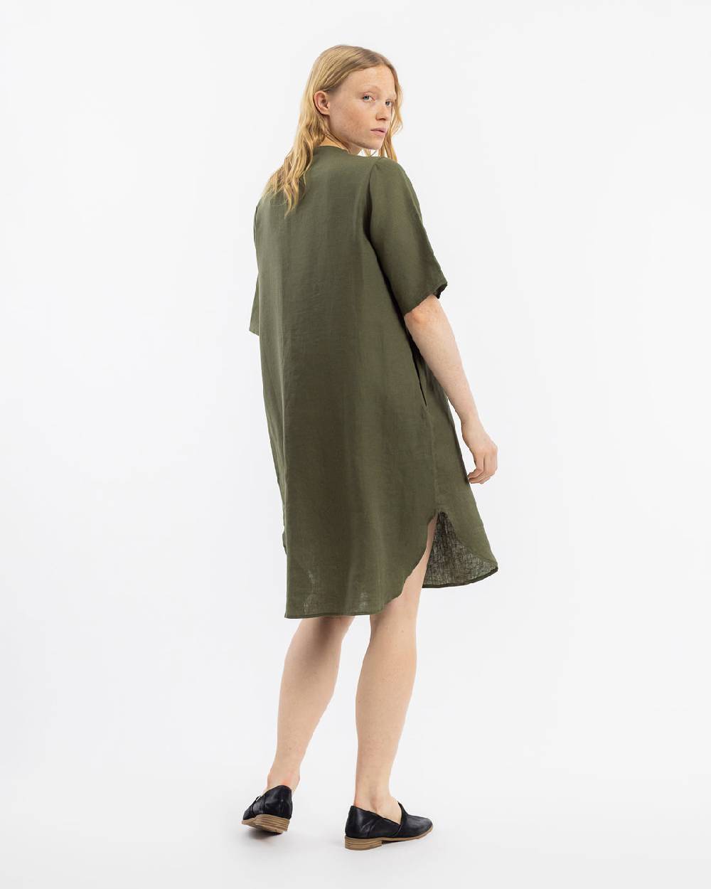 Rotholz Kaftan Kleid Leinen Mix - Oliv Bis zu 65% Rabatt