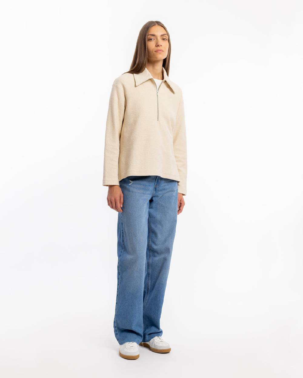 Rotholz Polo Zip Sweatshirt Bio Baumwolle - Creme Vierteljährliche Förderung