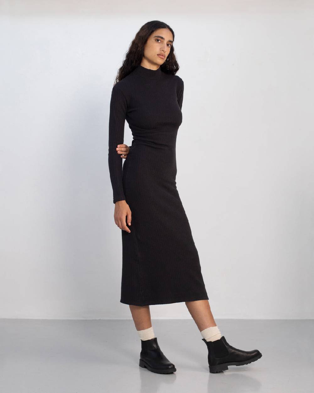 Rotholz Geripptes Kleid Bio Baumwolle - Schwarz Outlet
