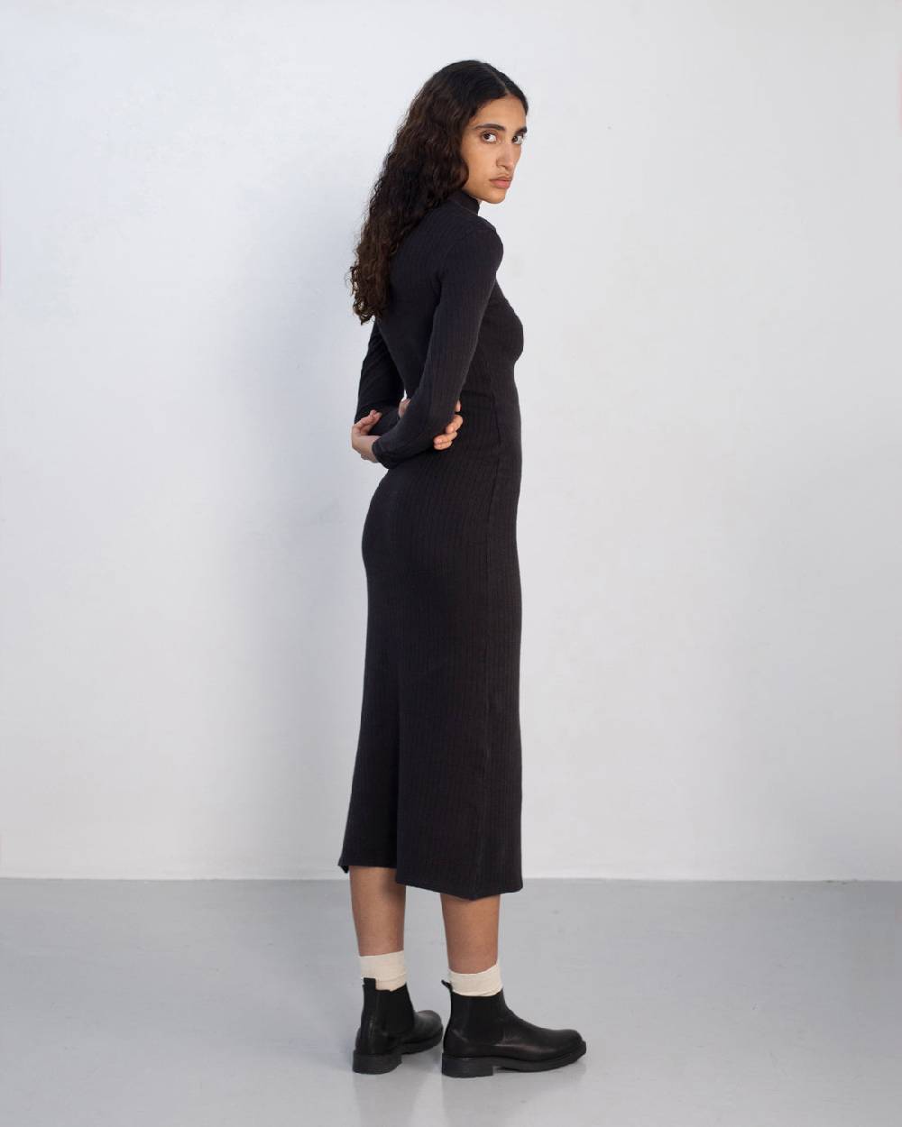 Rotholz Geripptes Kleid Bio Baumwolle - Schwarz Outlet