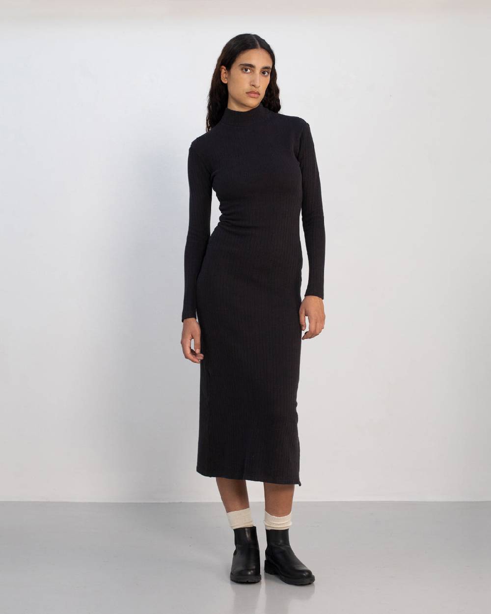 Rotholz Geripptes Kleid Bio Baumwolle - Schwarz Outlet