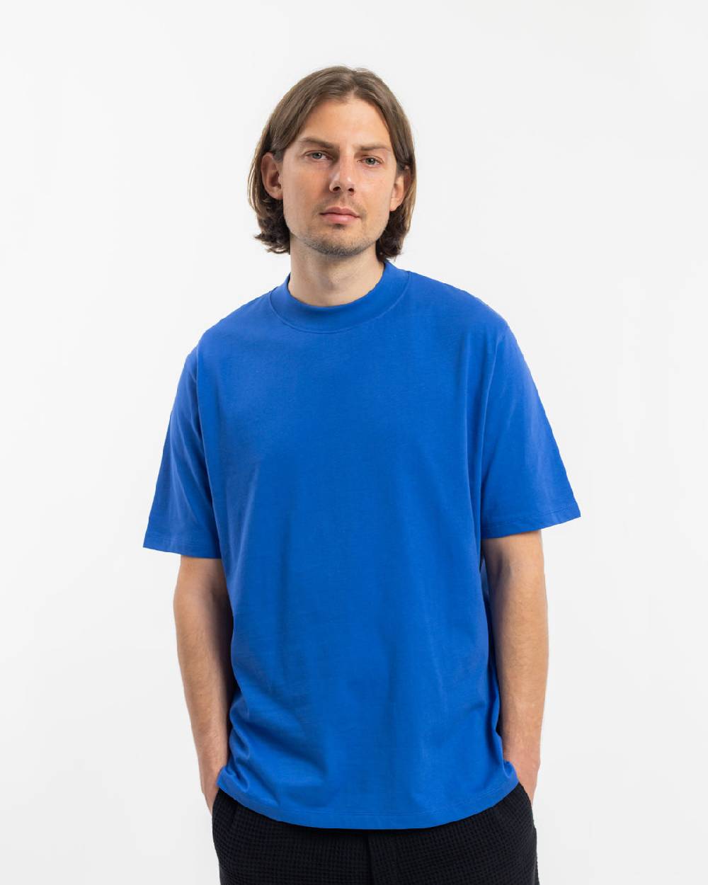 Rotholz T-Shirt mit breitem Kragen Bio Baumwolle - Blau Große Rabatte