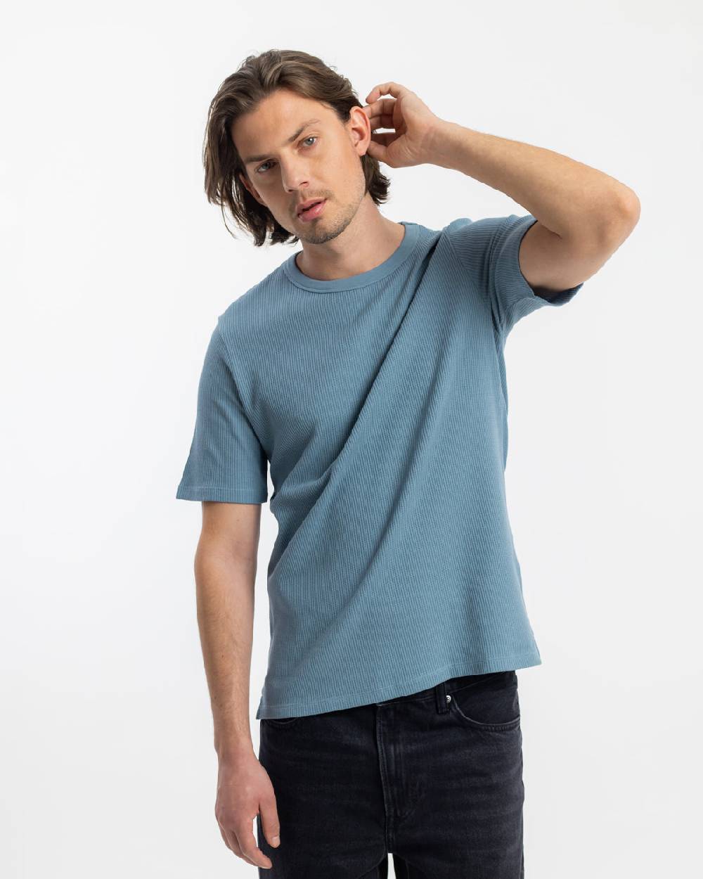 Rotholz Waffel T-Shirt Bio-Baumwolle - Blau Sonderangebot der Fabrik